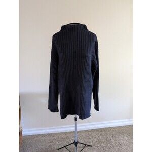 HATCH Maternity Soft Lambs Wool Cable Knit Funnelneck Sweater Dress Navy Small